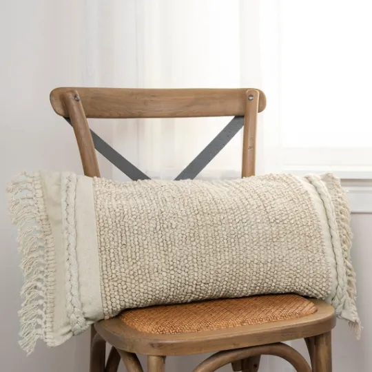 Kirkland's Home Tufted Macrame Tassels Lumbar Pillow- Pillows