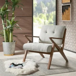 Kirkland's Home Tufted Pecan Wood Mid-Century Modern Armchair- Accent Chairs