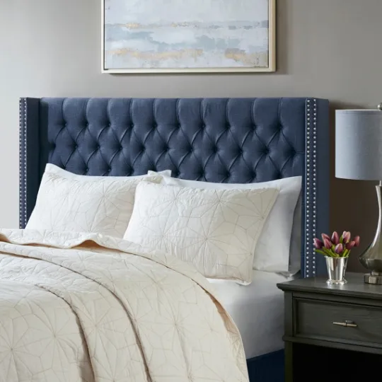 Kirkland's Home Tufted Upholstered Metal Leg Queen Headboard- Beds & Headboards