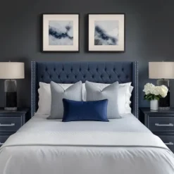 Kirkland's Home Tufted Upholstered Metal Leg Queen Headboard- Beds & Headboards