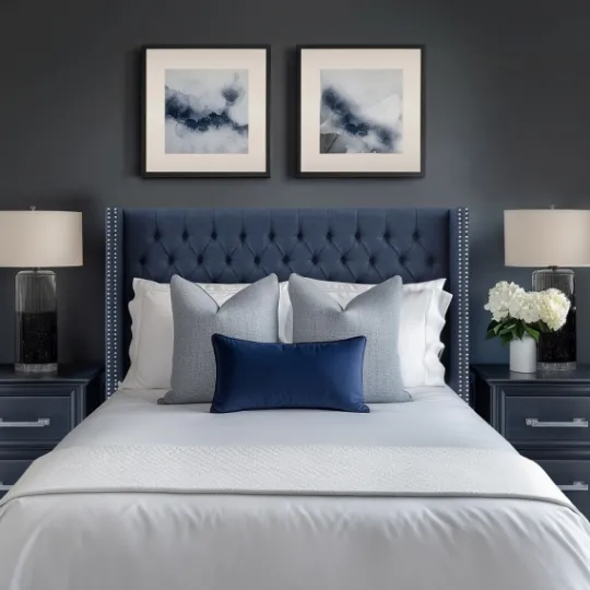 Kirkland's Home Tufted Upholstered Metal Leg Queen Headboard- Beds & Headboards