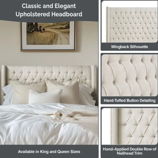 Kirkland's Home Tufted Upholstered Metal Leg Queen Headboard- Beds & Headboards