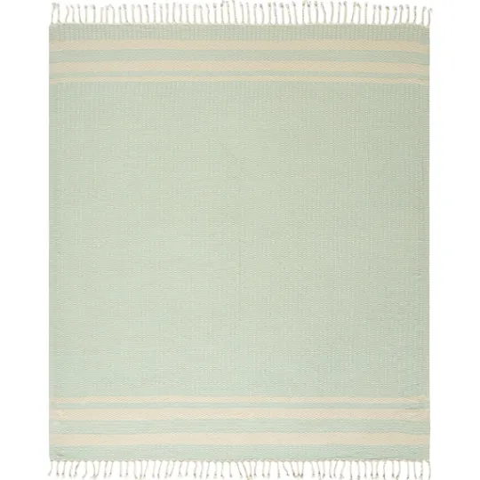 Kirkland's Home Turquoise And White Stripes Cotton Throw- Blankets & Throws