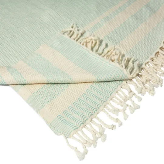 Kirkland's Home Turquoise And White Stripes Cotton Throw- Blankets & Throws