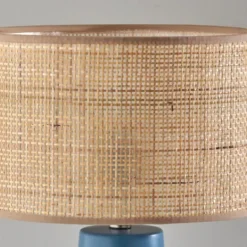 Kirkland's Home Turquoise Ceramic & Rat Shade Table Lamp- Table Lamps