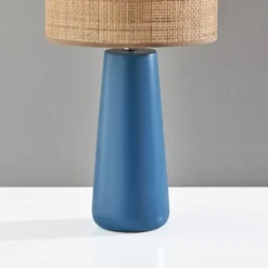 Kirkland's Home Turquoise Ceramic & Rat Shade Table Lamp- Table Lamps