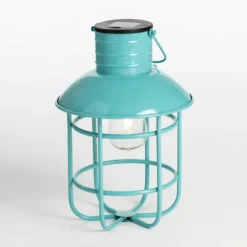 Kirkland's Home Turquoise Hanging Cage Solar Powered Lantern- Outdoor Lighting