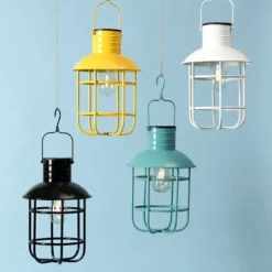 Kirkland's Home Turquoise Hanging Cage Solar Powered Lantern- Outdoor Lighting