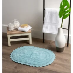Kirkland's Home Turquoise Large Crochet Oval Bath Mat- Bathroom Rugs