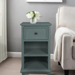 Kirkland's Home Turquoise Slim Wooden 2-Shelf Side Table- Accent & End Tables