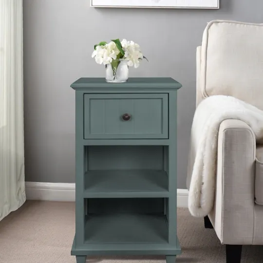 Kirkland's Home Turquoise Slim Wooden 2-Shelf Side Table- Accent & End Tables