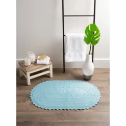 Kirkland's Home Turquoise Small Crochet Oval Bath Mat- Bathroom Rugs