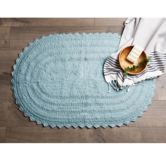 Kirkland's Home Turquoise Small Crochet Oval Bath Mat- Bathroom Rugs