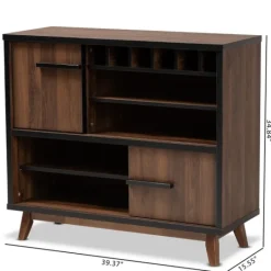 Kirkland's Home Two Tone Walnut Wood Wine Storage Cabinet- Cabinets & Sideboards