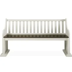 Kirkland's Home Two-Tone Dark Oak And Ivory High Back Wooden Bench- Entryway Furniture