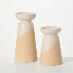 Kirkland's Home Two-Toned Cream Pillar Candle Holders, Set Of 2- Candle Holders