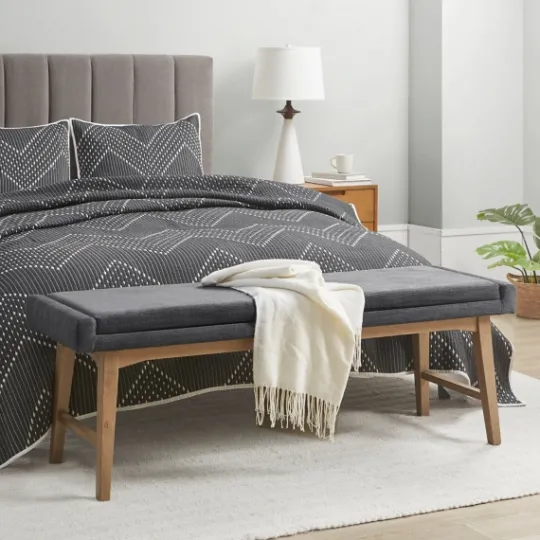 Kirkland's Home Upholstered And Wood Legs Bench- Benches & Ottomans