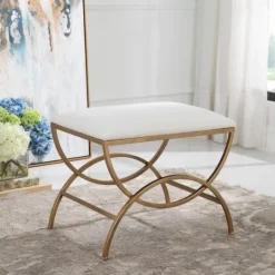 Kirkland's Home Upholstered Gold Metal Arched Frame Bench- Benches & Ottomans