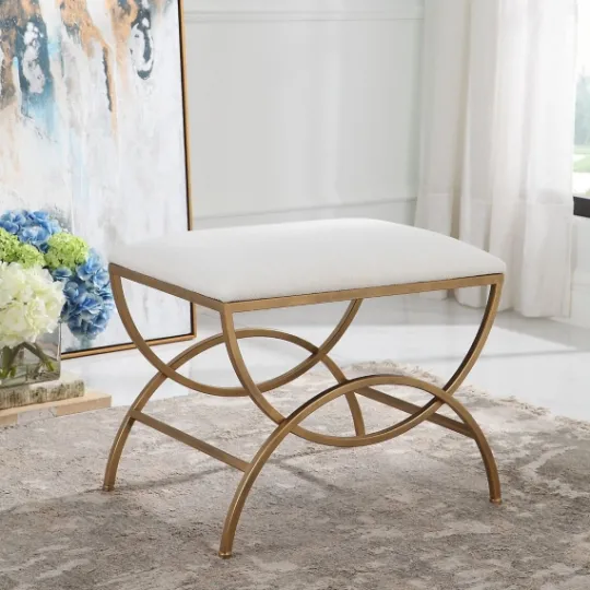 Kirkland's Home Upholstered Gold Metal Arched Frame Bench- Benches & Ottomans