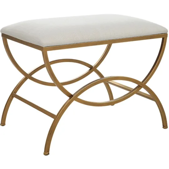 Kirkland's Home Upholstered Gold Metal Arched Frame Bench- Benches & Ottomans