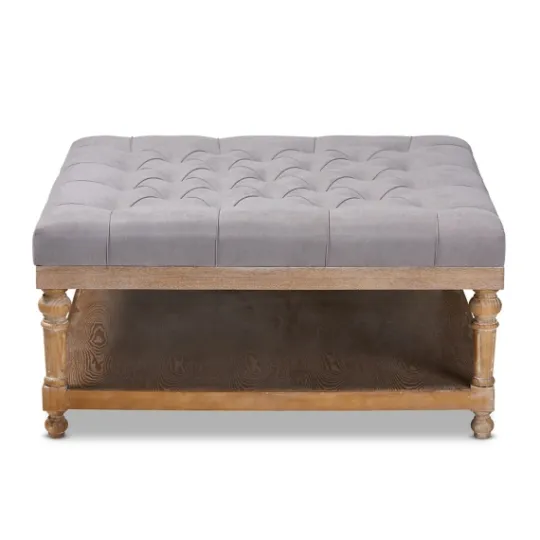 Kirkland's Home Upholstered Linen Tufted Ottoman With Shelf- Benches & Ottomans