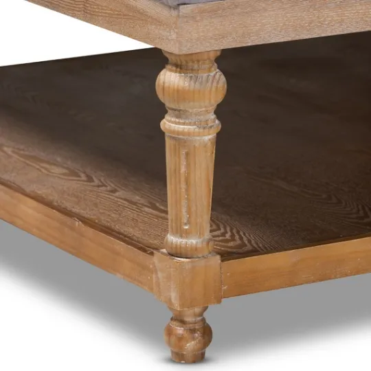 Kirkland's Home Upholstered Linen Tufted Ottoman With Shelf- Benches & Ottomans