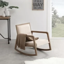 Kirkland's Home Upholstered Linen Wood Rocker Accent Chair- Accent Chairs