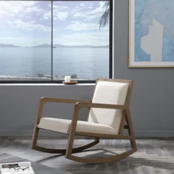 Kirkland's Home Upholstered Linen Wood Rocker Accent Chair- Accent Chairs