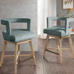 Kirkland's Home Upholstered Low Back Swivel Counter Stool- Bar Stools & Counter Height Stools