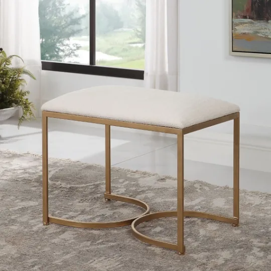 Kirkland's Home Upholstered Seat And Gold Metal Bench- Benches & Ottomans