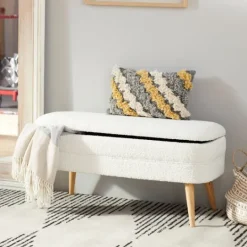 Kirkland's Home Upholstered Wood Leg Storage Bench- Benches & Ottomans