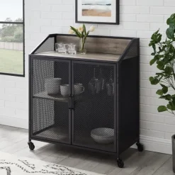 Kirkland's Home Urban Mesh Door Rolling Bar Cabinet- Cabinets & Sideboards