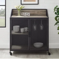 Kirkland's Home Urban Mesh Door Rolling Bar Cabinet- Cabinets & Sideboards