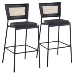 Kirkland's Home Vegan Leather And Rattan Bar Stools, Set Of 2- Bar Stools & Counter Height Stools