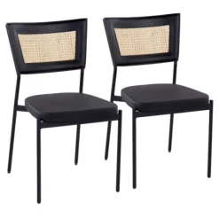Kirkland's Home Vegan Leather And Rattan Dining Chairs, Set Of 2- Dining Chairs
