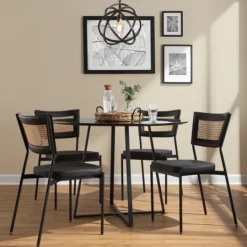 Kirkland's Home Vegan Leather And Rattan Dining Chairs, Set Of 2- Dining Chairs