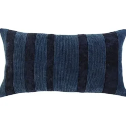 Kirkland's Home Velvet Navy Monochrome Stripe Lumbar Pillow- Pillows