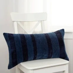 Kirkland's Home Velvet Navy Monochrome Stripe Lumbar Pillow- Pillows