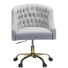 Kirkland's Home Velvet Tufted Gold Leg Swivel Office Chair- Office Furniture
