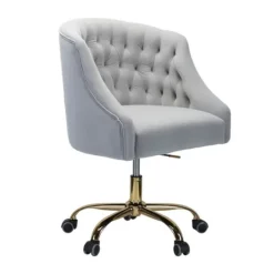 Kirkland's Home Velvet Tufted Gold Leg Swivel Office Chair- Office Furniture