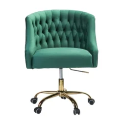 Kirkland's Home Velvet Tufted Golden Leg Swivel Office Chair- Office Furniture