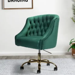 Kirkland's Home Velvet Tufted Golden Leg Swivel Office Chair- Office Furniture