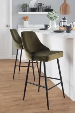 Kirkland's Home Velvet Upholstered Counter Stools, Set Of 2- Bar Stools & Counter Height Stools