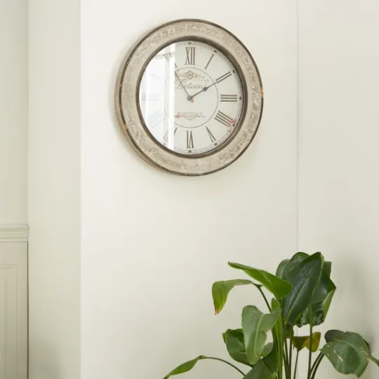 Kirkland's Home Vintage Cream Rust Round Framed Wall Clock- Clocks