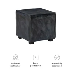 Kirkland's Home Vintage Finish Leather Cube Ottoman- Benches & Ottomans
