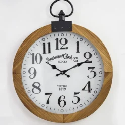 Kirkland's Home Vintage Pocket Watch Wooden Wall Clock- Clocks