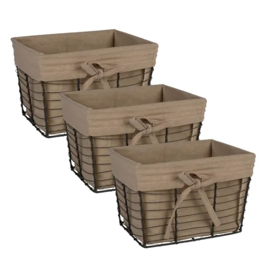 Kirkland's Home Vintage Wire Baskets With Taupe Liner, Set Of 3- Baskets & Boxes