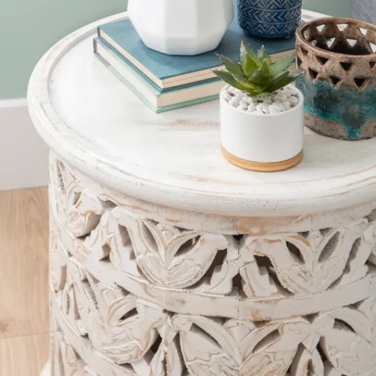 Kirkland's Home Vintage Wood Carved Birds Accent Table- Accent & End Tables