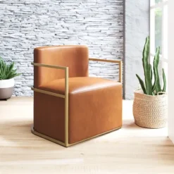 Kirkland's Home Vinyl And Gold Frame Accent Chair- Accent Chairs