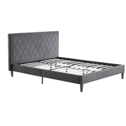 Kirkland's Home Viv Charcoal Diamond Tufted Queen Bed Frame- Beds & Headboards